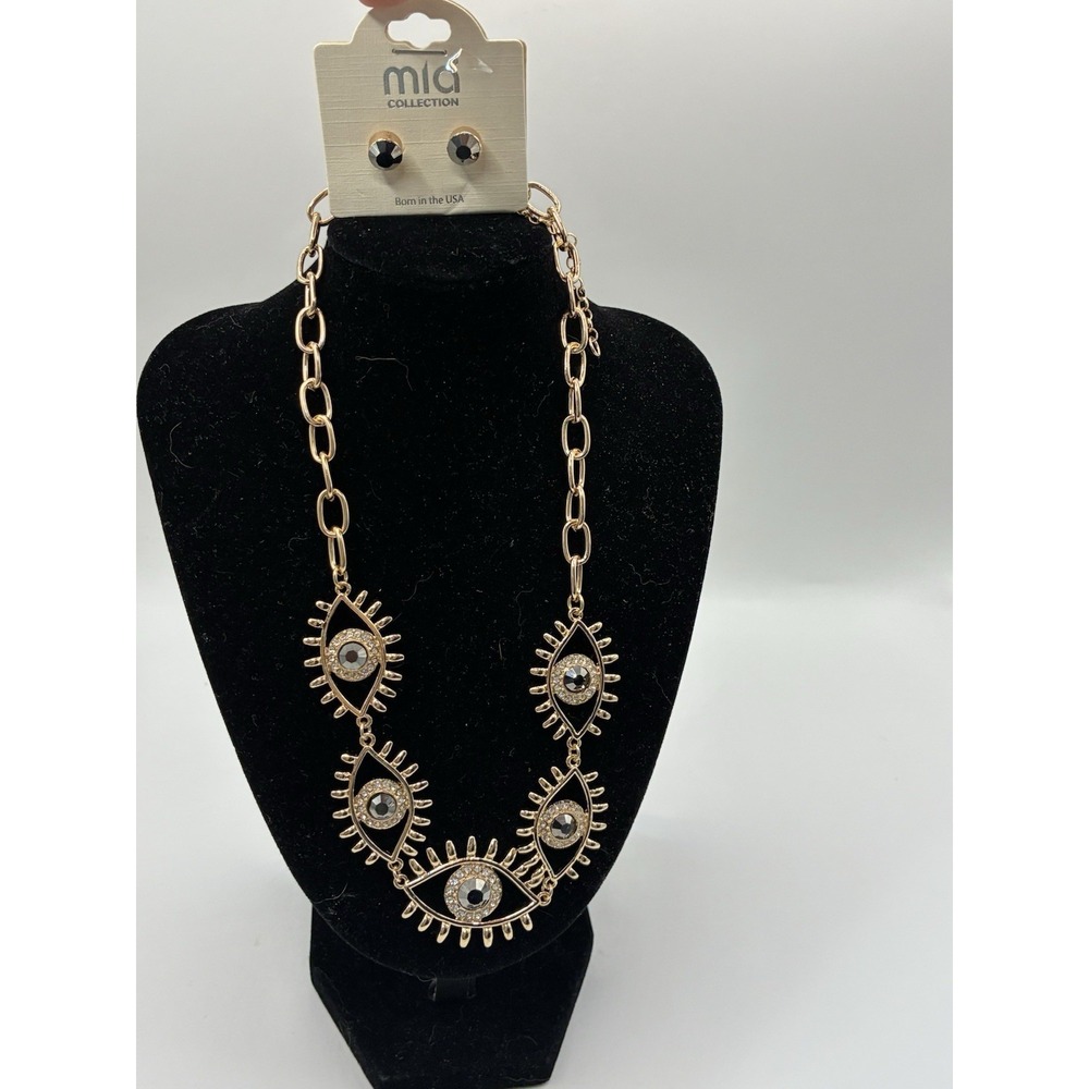 NWT mia collection evil eye gold tone necklace earring set